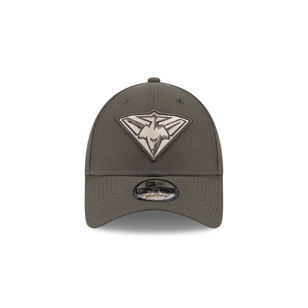 Essendon Bombers Hat - AFL 2025 Dusty Charcoal Grey 9Forty Strapback Cap - New Era